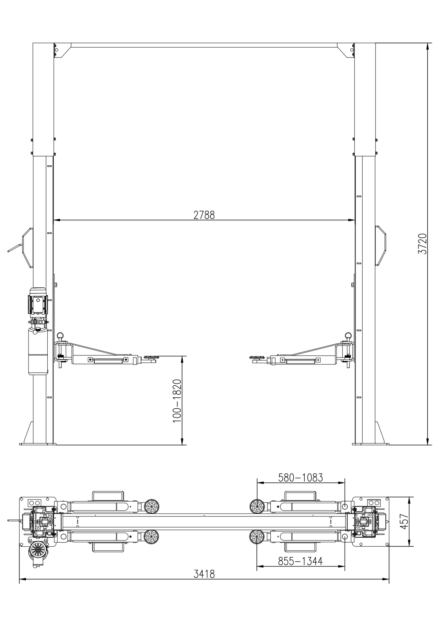Two Post Hoist Clear Floor - TC45SA Black