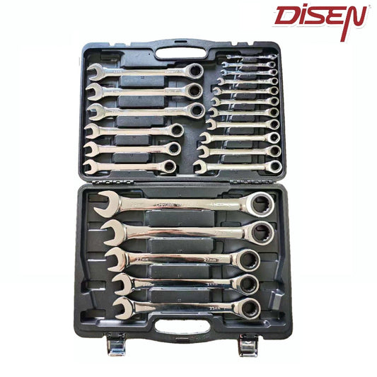 DISEN 22PCS FIXED HEAD RATCHET WRENCH BLOW CASE SET, MIRROR(6-32mm)