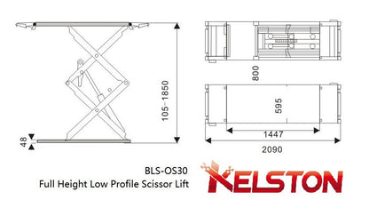 Low Profile, Full Height Scissor Lift, 3 Ton