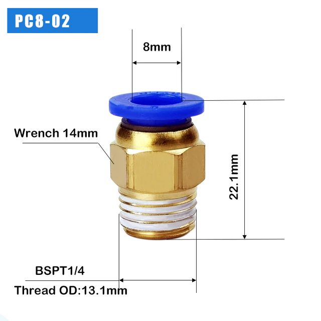(2pk) 8mm PC8-02 Pneumatic hose quick Release Fitting Connectors Thread Male Straight One-Touch Fittings